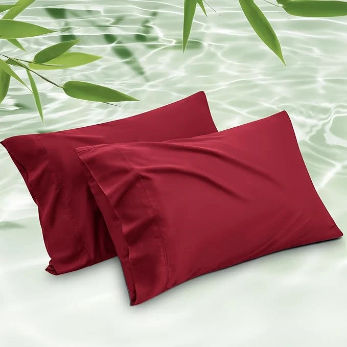 Secure Bedsure Pillow Cases Queen Cooling Pillow Cases Rayon Derived from Bamboo Red Pillowcases Queen Size Set of 2 PureWoven Silky Soft Bedding Pillow Covers with Envelope Closure 20×30 Inches Advanced