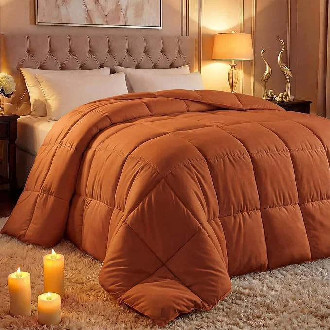Healthy Utopia Bedding Comforter Duvet Insert Quilted Comforter with Corner Tabs Box Stitched Down Comforters Queen Size Burnt Orange Easy-to-Use