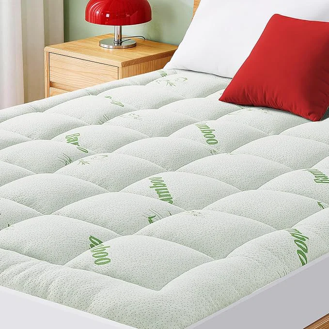Safe Mattress Pad Queen Size Cooling Pillow Top Mattress Topper Ultra Soft Viscose Made from Bamboo Breathable for Hot Sleepers Deep Pocket 8 quot -20 quot Green Official