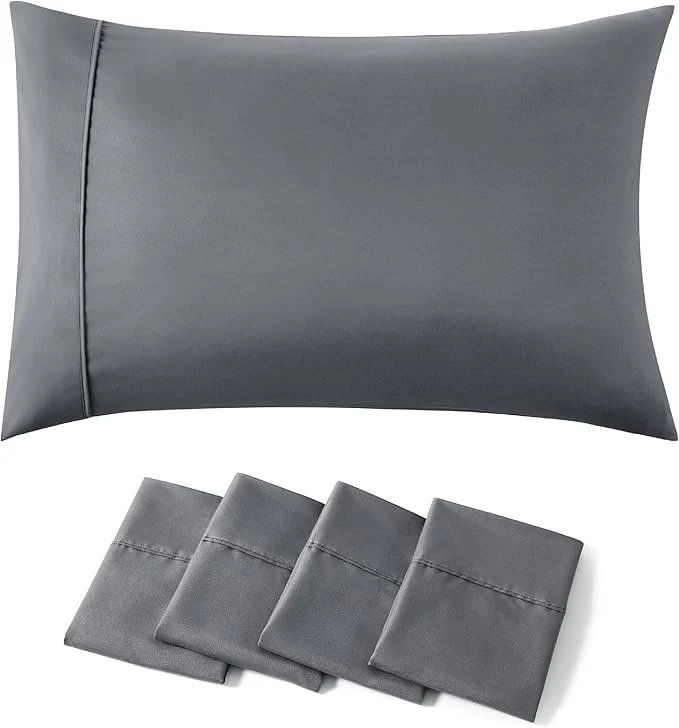 Genuine Bedsure King Size Pillow Cases Set of 4 – Dark Grey Brushed Microfiber Pillowcases 4 Pack Super Soft and Cozy Pillow Case Cover with Envelope Closure for Kids Wrinkle Fade Resistant 20×36 Inches Unique