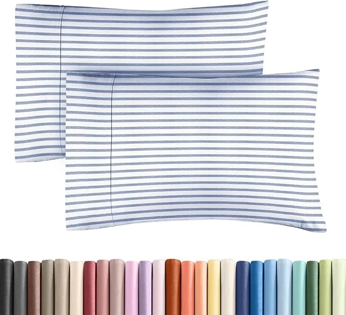 Flexible Standard Pillow Cases Set of 2 – Ultra-Soft Hotel Quality Pillowcase Covers – Comfy amp Wrinkle – Stain and Fade Resistant – Machine Washable Pillow Protectors – 2 Piece Set – Blue Stripes 2 Easy-to-Use