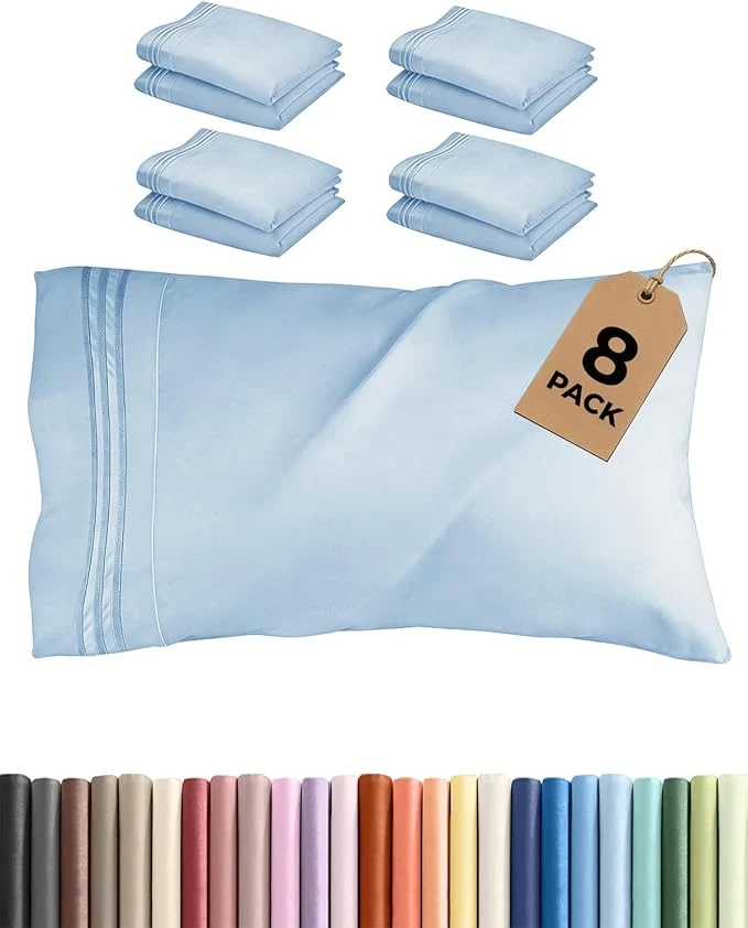Long-Lasting Queen Pillow Cases Set of 8 – Ultra Soft Hotel Quality Pillowcase Covers – Comfy Cozy amp Wrinkle – Shrink Stain amp Fade Resistant – Machine Washable Pillow Protectors – 8 Piece Set – Light Blue Optimized