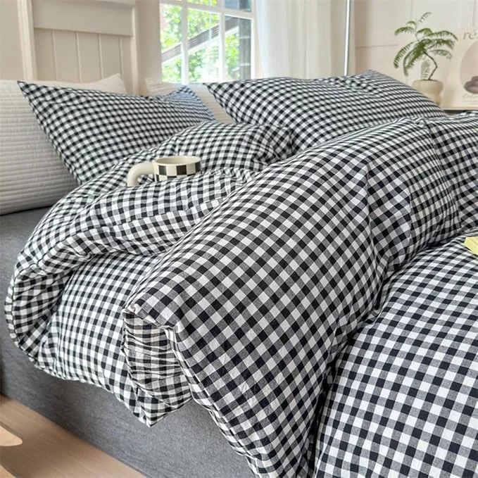 Exceptional Nayoroom Black and White Gingham Duvet Cover Queen Size Washed Cotton Plaid Checkered Duvet Cover 3 Pieces Soft Breathable Grid Farmhouse Dorm Bedding Set for All Seasons Solid