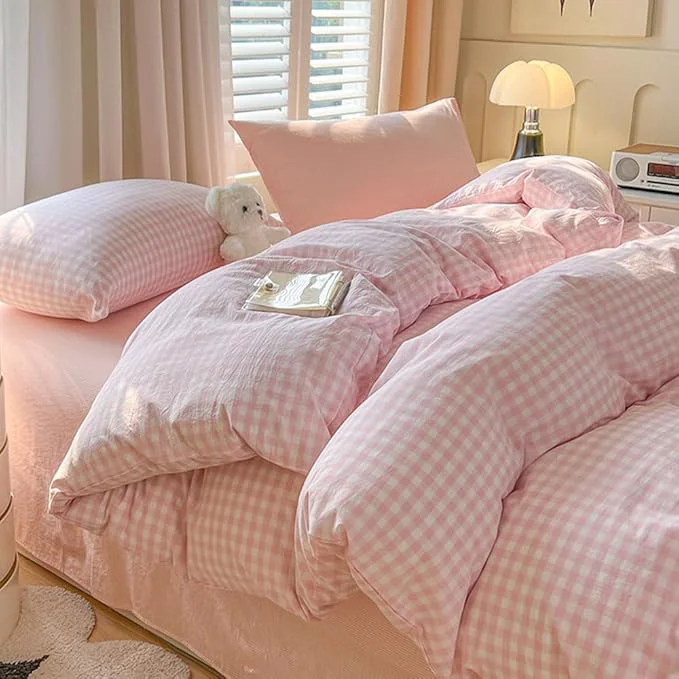 Selected Nayoroom Gingham Duvet Cover Full Size Pink White Plaid Checkered Comforter Cover 3 Pcs Soft Breathable Washed Microfiber Grid Farmhouse Bedding Set with Pillow Shams High-Grade