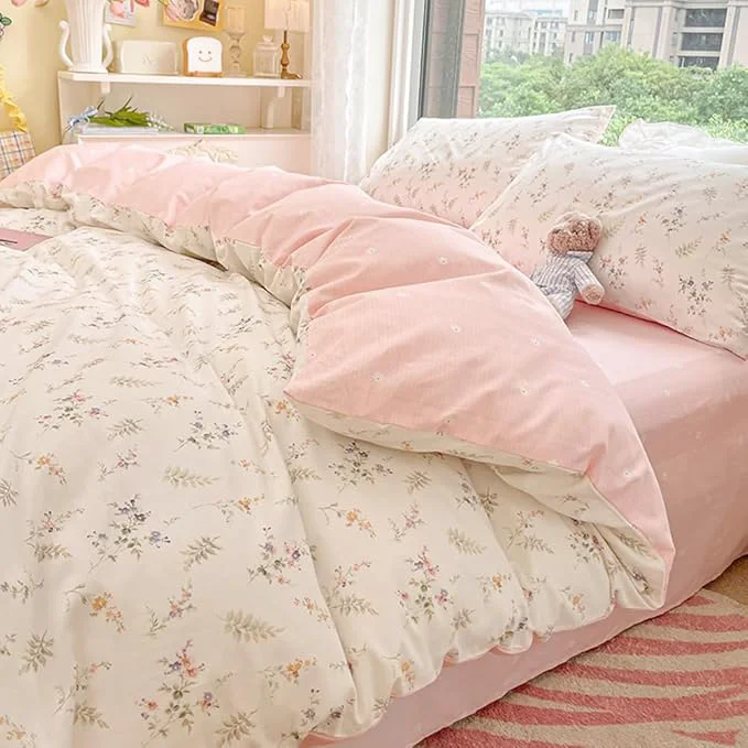 Trusted Nayoroom Floral Duvet Cover King Size Girls Pink White Botanical Flower Coquette Bedding Set 3 Pieces Soft Breathable Garden Cottagecore Aesthetic Comforter Cover with Pillow Shams Practical