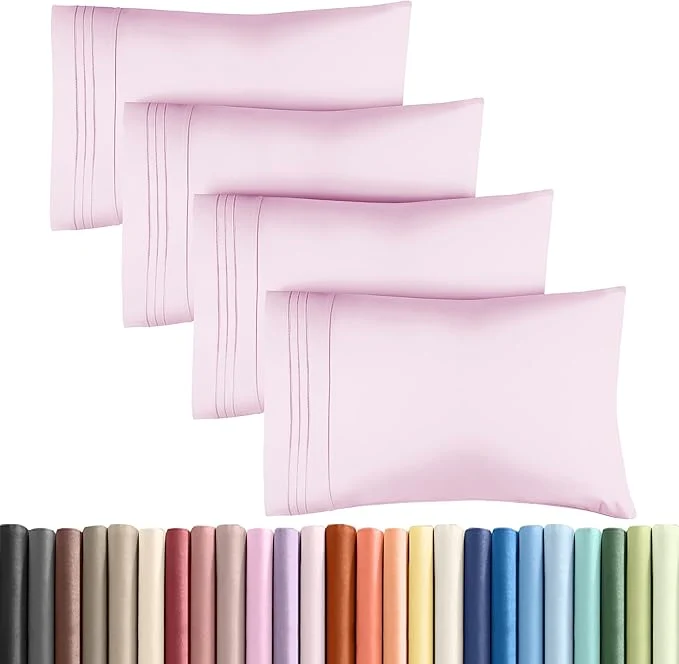 Excellent King Pillow Cases Set of 4 – Ultra Soft Hotel Quality Pillowcase Covers – Comfy Cozy amp Wrinkle – Shrinkage Stain amp Fade Resistant – Machine Washable Pillow Protectors – 4 Piece Set – Light Pink First-Class