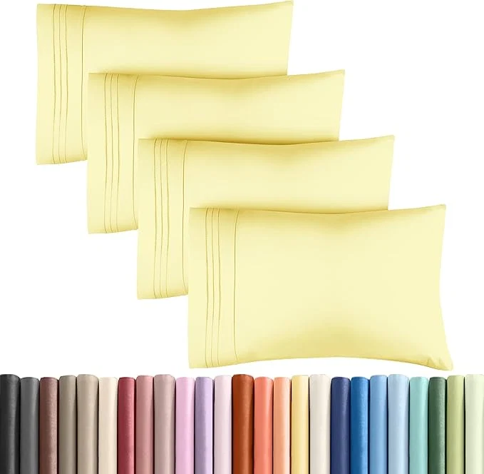 Durable King Pillow Cases Set of 4 – Ultra Soft Hotel Quality Pillowcase Covers – Comfy Cozy amp Wrinkle – Shrinkage Stain and Fade Resistant – Machine Washable Pillow Protectors – 4 Piece Set – Yellow Enhanced