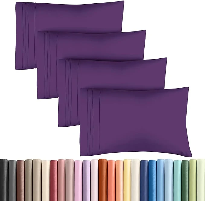 Premium Queen Pillow Cases Set of 4 – Ultra Soft Hotel Quality Pillowcase Covers – Comfy Cozy amp Wrinkle – Shrinkage Stain and Fade Resistant – Machine Washable Pillow Protectors – 4 Piece Set – Purple Solid