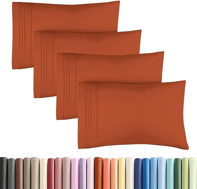 Safe Standard Pillow Cases Set of 4 – Ultra Soft Hotel Quality Pillowcase Covers – Comfy Bedding for Women Men Kids amp Teens – Machine Washable Pillow Protectors – 4 Piece Set – Standard Size Terracotta Recyclable