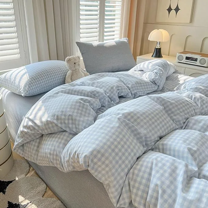 Carefully Designed Nayoroom Gingham Duvet Cover King Size Blue White Plaid Checkered Comforter Cover 3 Pcs Soft Breathable Washed Microfiber Grid Farmhouse Bedding Set with Pillow Shams Smooth