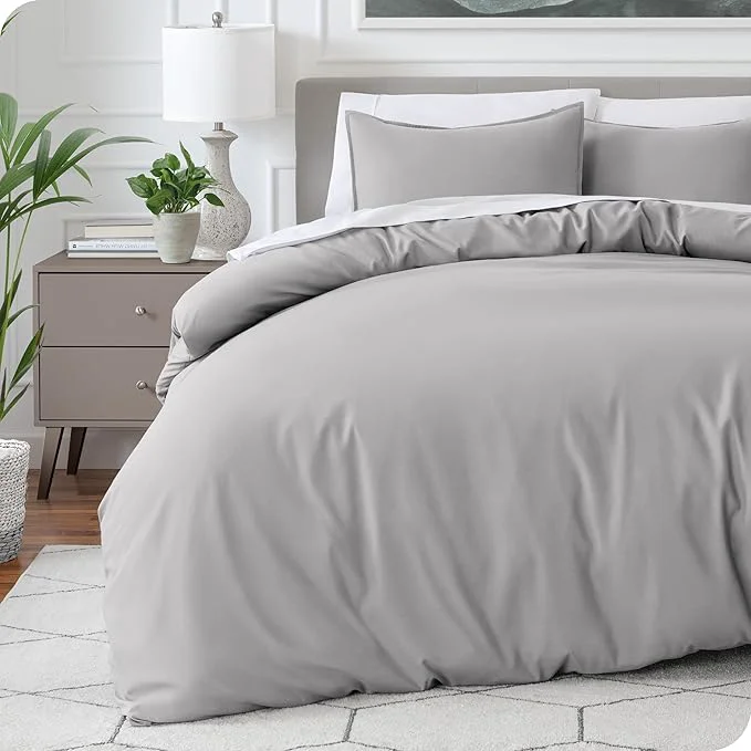 Enhanced Bare Home Bedding Duvet Cover Oversized King Size – Premium 1800 Super Soft Collection – Lightweight Duvet Cover – Soft Textured Bedding Oversized King Light Grey