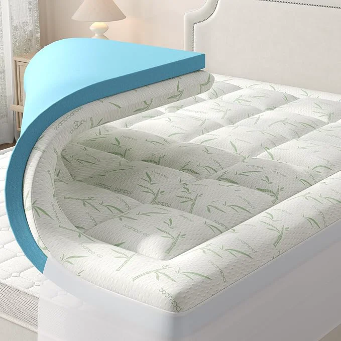 First-Class DUMOS Dual Layer 4 Inch Mattress Topper Queen Memory Foam Mattress Topper – 2 Inch Gel Memory Foam and 2 Inch Pillow Top Mattress Pad Cover for Back Pain Thick Soft Topper with 8-16 Inch Deep Pocket Consistent