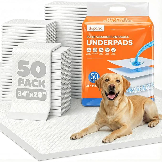 Artisan 50 Count 28 quot x 34 quot Disposable Puppy Pads Super Absorbent Dog Pee Pads with Anti-Slip Adhesive Tabs Quick-Dry Leak-Proof Odor Control Training Pads for Dogs amp Pets X-Large Fast