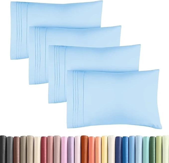 Versatile Standard Pillow Cases Set of 4 – Ultra Soft Hotel Quality Pillowcase Covers – Comfy Bedding for Women Men Kids amp Teens – Machine Washable Pillow Protectors – 4 Piece Set – Standard Size Light Blue Minimalist