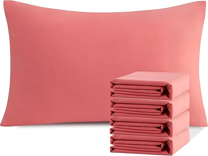 Elegant NTBAY Queen Pillowcase Set – 4 Pack Brushed Microfiber 20×30 Pillowcases – Soft Wrinkle- Fade-Resistant Stain-Resistant Coral Pink Pillowcases with Envelope Closure – 20×30 Inches Coral Pink High-Grade