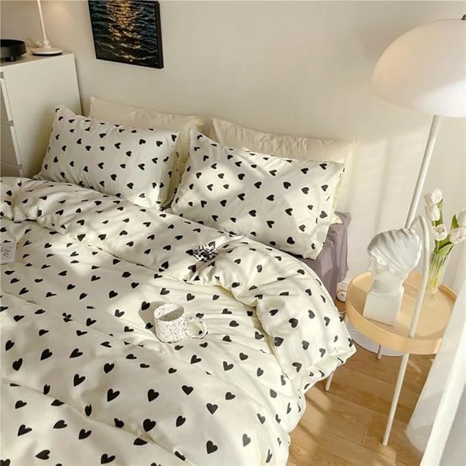 Recyclable Nayoroom Black and White Heart Duvet Cover Full Size Black Hearts Printed on White Bedding Set 3 Pcs Cute Kawaii Soft Breathable Microfiber Comforter Cover Valentine Gifts for Kids Girls Healthy