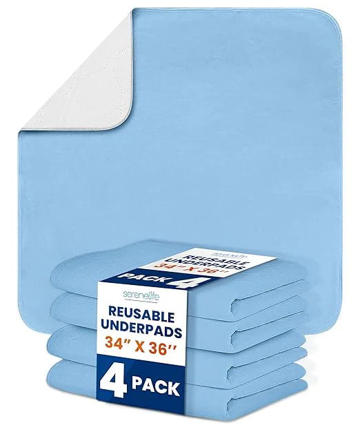 Responsible Serenelife Reusable Underpads 4-Pack Blue Incontinence Bed Pads 34 x 36 IN For Adults Kids amp Pets Super Absorbent amp Leak-Resistant Soft Top Layer For All Skin Types Washable amp Reusable Blue World-Class