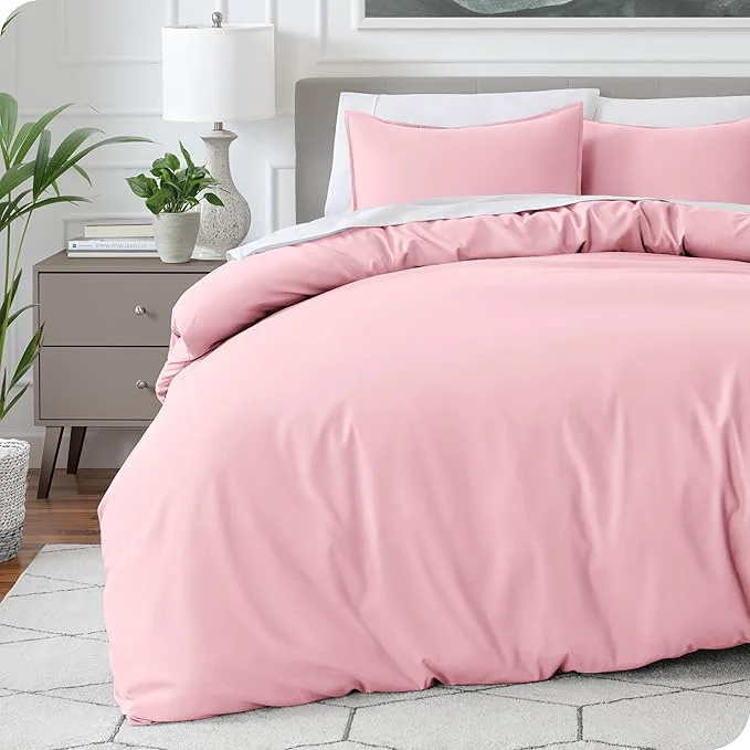 Fine Bare Home Bedding Duvet Cover King Size – Premium 1800 Super Soft Collection – Lightweight Cooling – Soft Breathable Bedding Duvet Cover King Light Pink High-End