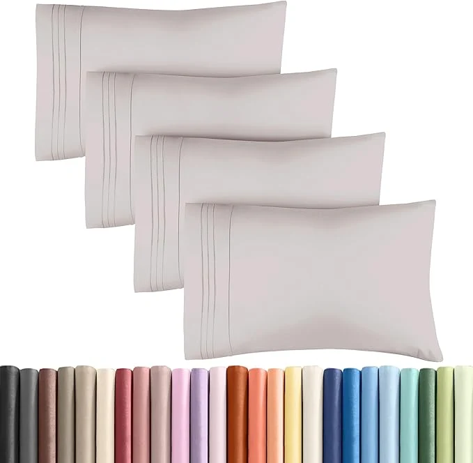 Refined Queen Pillow Cases Set of 4 – Ultra Soft Hotel Quality Pillowcase Covers – Comfy Cozy amp Wrinkle – Shrink Stain amp Fade Resistant – Machine Washable Pillow Protectors – 4 Piece Set – Light Grey Professional