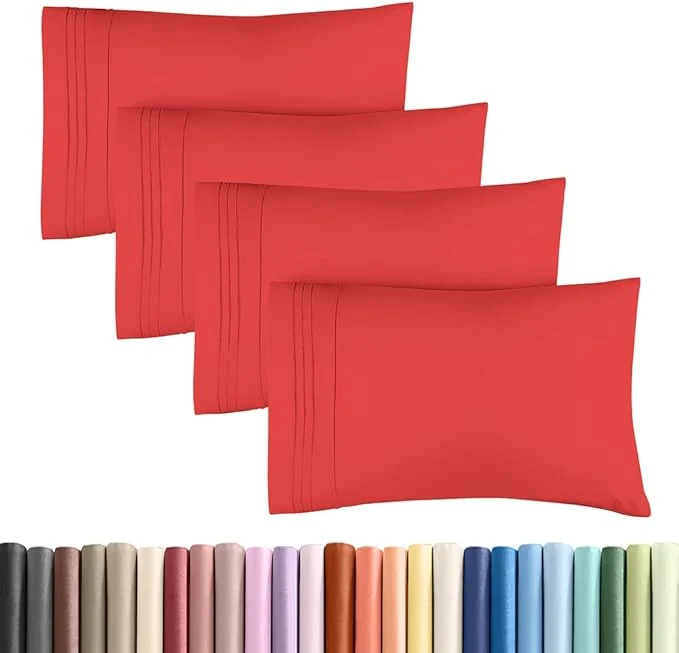 High-Quality Standard Pillow Cases Set of 4 – Ultra Soft Hotel Quality Pillowcase Covers – Comfy Cozy Bedding for Women Men Kids amp Teens – Machine Washable Pillow Protectors – 4 Piece Set – Standard Size Red Secure