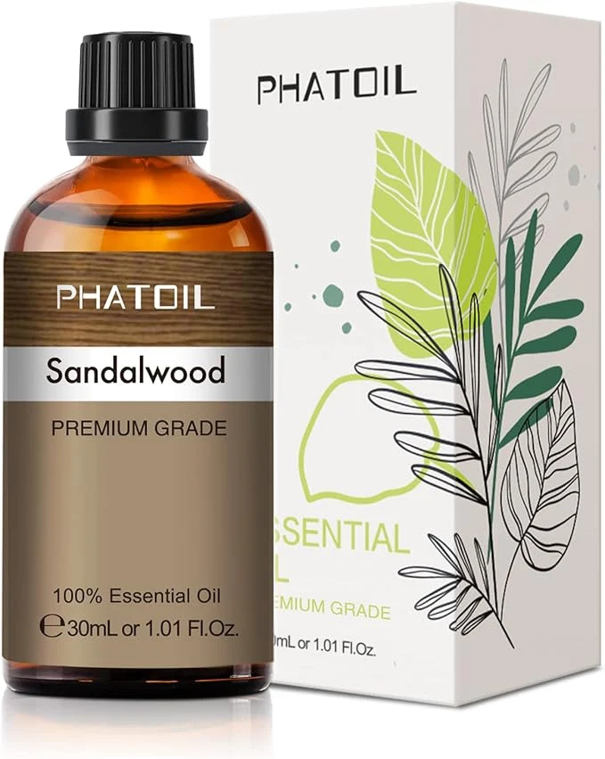 Fine Crafted Sandalwood Essential Oil 1.01Fl.Oz PHATOIL Pure Essential Oil Singles Detailed