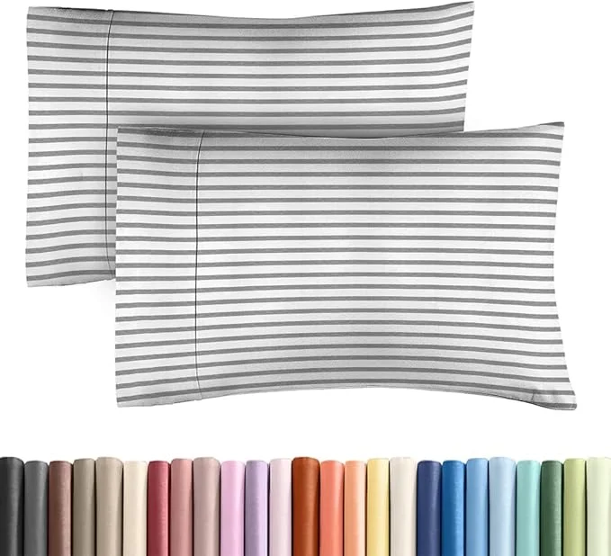 Original Design Standard Pillow Cases Set of 2 – Ultra-Soft Hotel Quality Pillowcase Covers – Comfy amp Wrinkle – Stain and Fade Resistant – Machine Washable Pillow Protectors – 2 Piece Set – Grey Stripes 2 Reusable