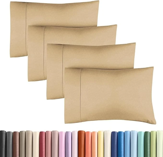Clean King Standard Pillow Cases Set of 4 – Soft Hotel Quality Pillowcase Covers – Comfy Bedding for Women Men Kids amp Teens – Machine Washable Pillow Protectors – 4 Piece Set – King Standard Heathered Tan High-Grade