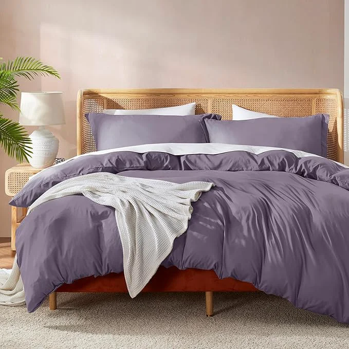 User-Friendly Nestl Grayish Purple Duvet Cover King Size – Soft Double Brushed King Duvet Cover Set 3 Piece with Button Closure 1 Duvet Cover 104×90 inches and 2 Pillow Shams Recyclable