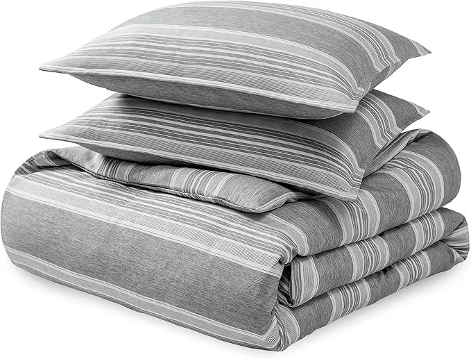 Eco-Friendly Bare Home Bedding Duvet Cover King Size – Premium 1800 Super Soft Collection – Lightweight Cooling – Soft Breathable Bedding Duvet Cover King Stripe – Heathered Charcoal Functional