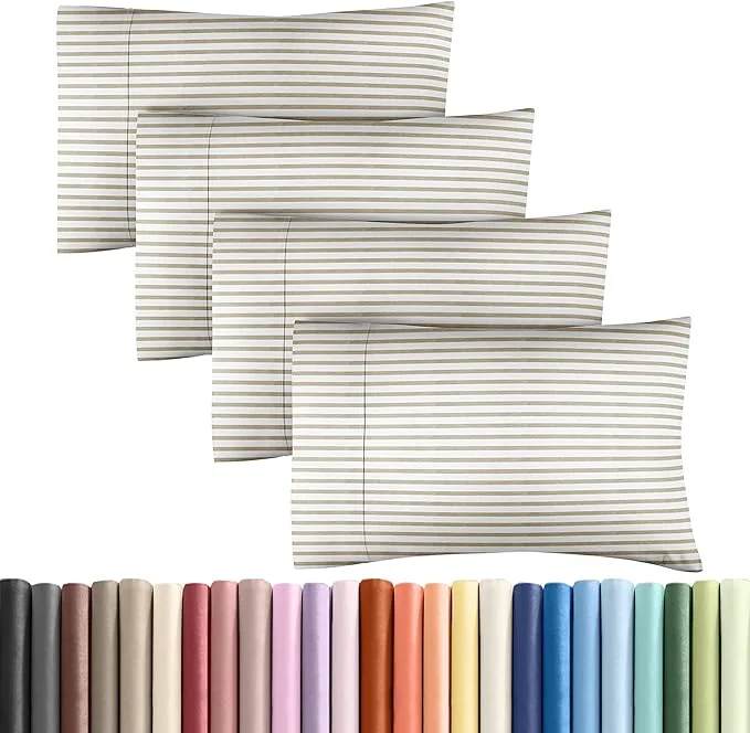 Elegant King Pillow Cases Set of 4 – Ultra Soft Hotel Quality Pillowcase Covers – Comfy Cozy amp Wrinkle – Shrinkage and Fade Resistant – Machine Washable Pillow Protectors – 4 Piece Set – Beige Stripes 2 Effective
