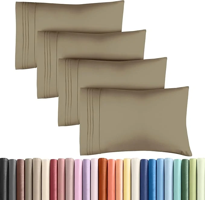 Enhanced King Pillow Cases Set of 4 – Ultra Soft Hotel Quality Pillowcase Covers – Comfy Cozy amp Wrinkle – Shrinkage Stain and Fade Resistant – Machine Washable Pillow Protectors – 4 Piece Set – Khaki Practical