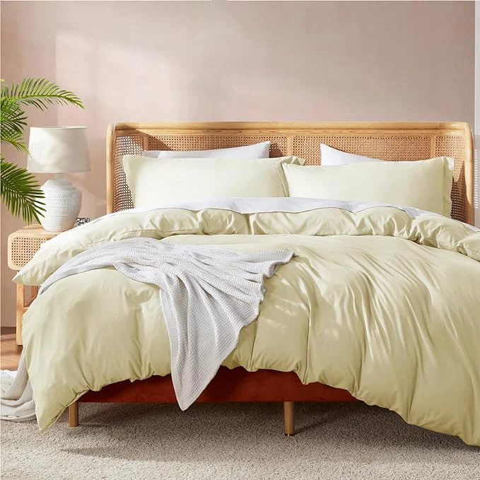 Functional Nestl Vanilla Yellow Duvet Cover King Size – Soft Double Brushed King Duvet Cover Set 3 Piece with Button Closure 1 Duvet Cover 104×90 inches and 2 Pillow Shams Exclusive