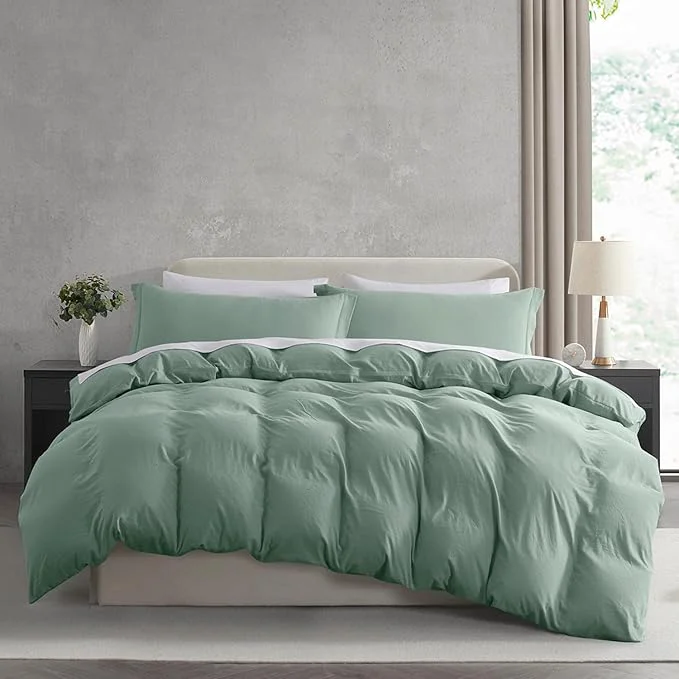 Eco-Friendly Nestl Twin Duvet Cover Set – Soft Prewashed Sage Green Duvet Cover Twin Twin XL 2 Piece with Zipper Closure 1 Duvet Cover 68×90 inches and 1 Pillow Sham Convenient
