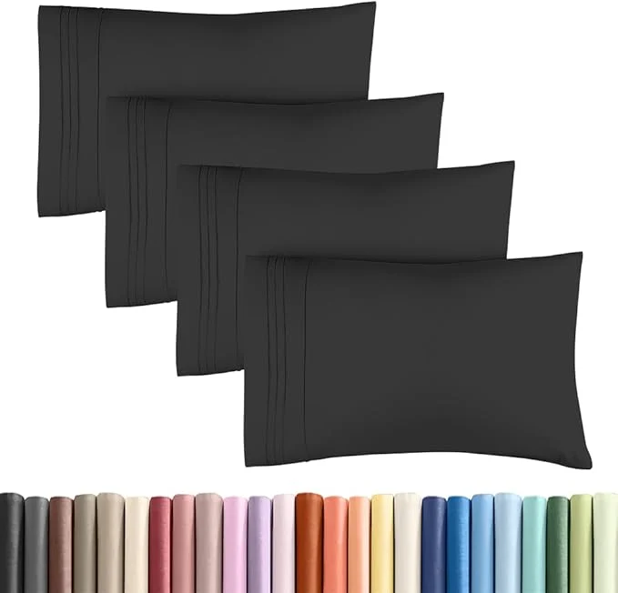 Green Standard Pillow Cases Set of 4 – Ultra Soft Hotel Quality Pillowcase Covers – Comfy Cozy Bedding for Women Men Kids amp Teens – Machine Washable Pillow Protectors – 4 Piece Set – Standard Size Black Original Design