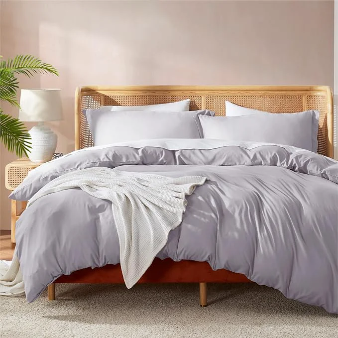 High-End Nestl Grey Lavender California King Duvet Cover Sets – Soft Double Brushed Cal King Duvet Cover 3 Piece with Button Closure 1 Duvet Cover 104×98 inches and 2 Pillow Shams Reliable