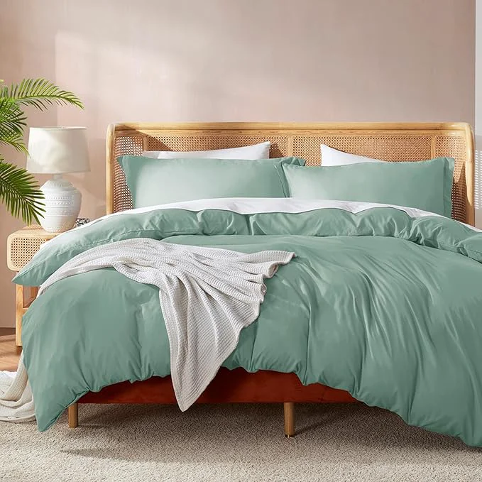 Traditional Nestl Sage Green California King Duvet Cover Sets – Soft Double Brushed Cal King Duvet Cover 3 Piece with Button Closure 1 Duvet Cover 104×98 inches and 2 Pillow Shams Convenient