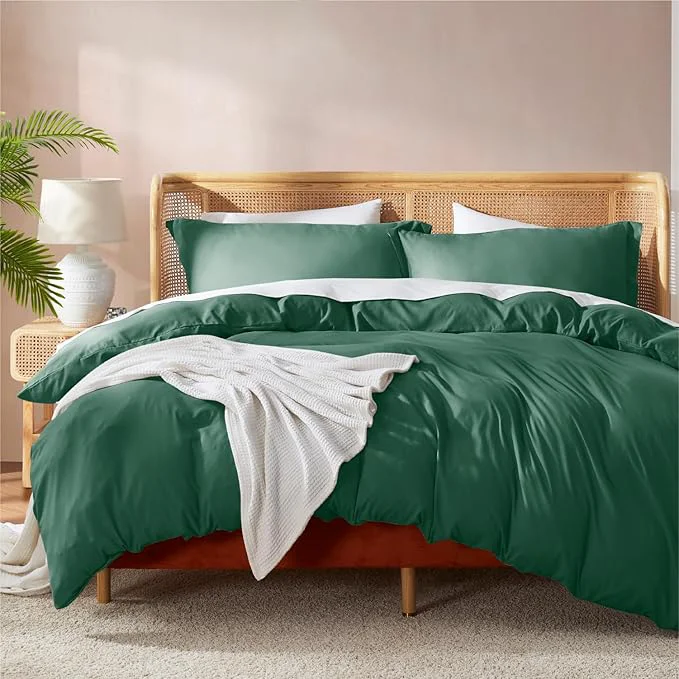 Premium Nestl Dark Green California King Duvet Cover Sets – Soft Double Brushed Cal King Duvet Cover 3 Piece with Button Closure 1 Duvet Cover 104×98 inches and 2 Pillow Shams Verified