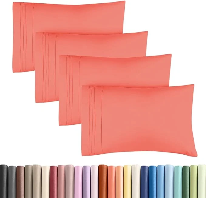 Sustainable King Standard Pillow Cases Set of 4 – Soft Hotel Quality Pillowcase Covers – Comfy Bedding for Women Men Kids amp Teens – Machine Washable Pillow Protectors – 4 Piece Set – King Standard Size Coral Innovative
