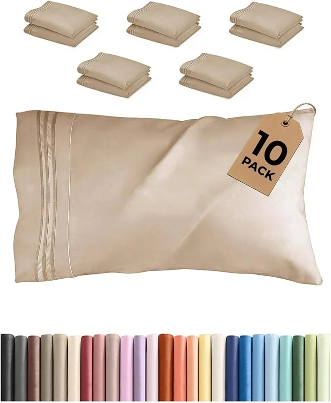 Detailed Queen Pillow Cases Set of 10 – Ultra Soft Hotel Quality Pillowcase Covers – Comfy amp Wrinkle – Shrink Stain and Fade Resistant – Easy-Care Machine Washable Pillow Protectors – 10 Pcs Set – Cream Expertly Made