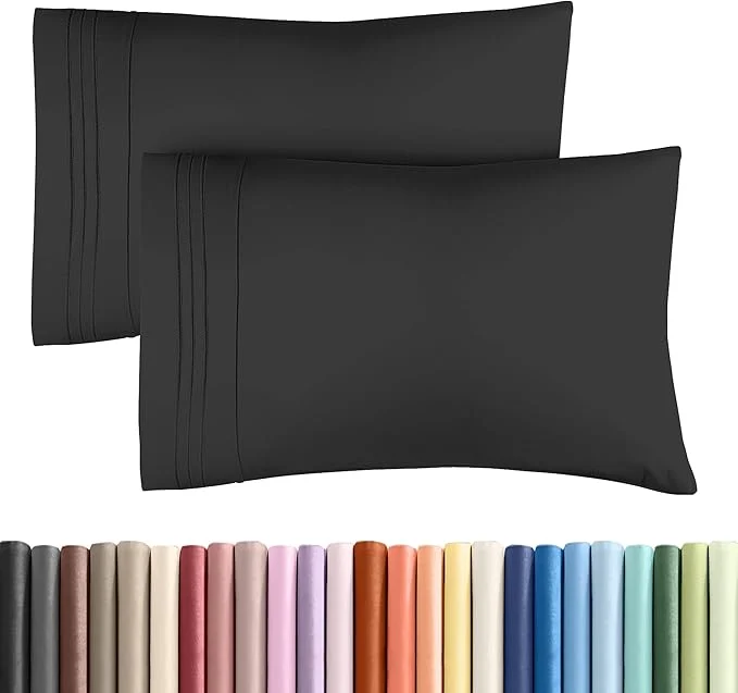 Original Design Queen Pillow Cases Set of 2 – Ultra Soft Hotel Quality Pillowcase Covers – Comfy Cozy amp Wrinkle – Shrinkage Stain and Fade Resistant – Machine Washable Pillow Protectors – 2 Piece Set – Black Fine