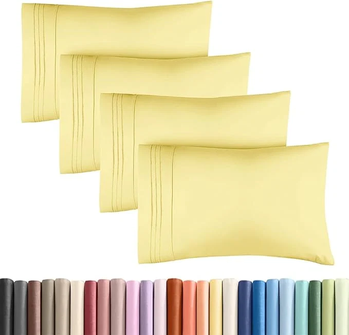 Detailed King Standard Pillow Cases Set of 4 – Soft Hotel Quality Pillowcase Covers – Comfy Bedding for Women Men Kids amp Teens – Machine Washable Pillow Protectors – 4 Piece Set – King Standard Size Yellow Clean