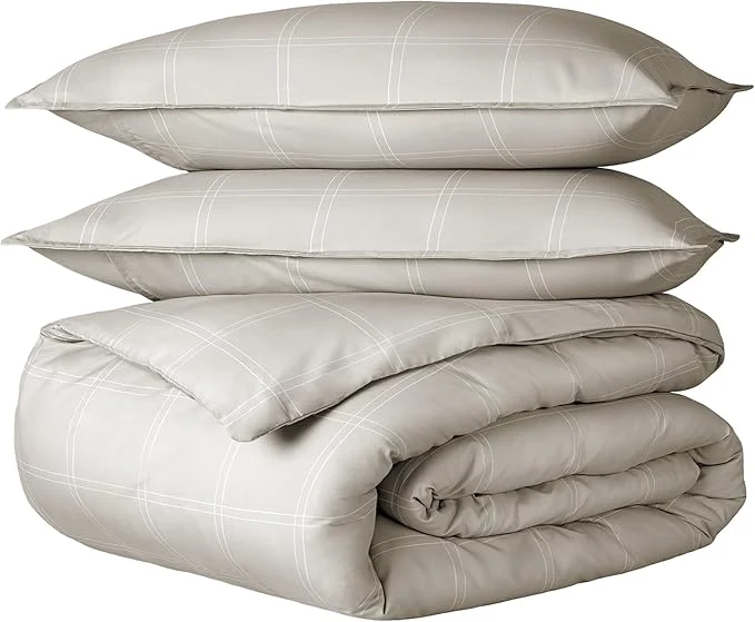 Flexible Bare Home Bedding Duvet Cover King Size – Premium 1800 Super Soft Collection – Lightweight Cooling – Soft Breathable Bedding Duvet Cover King Modern Plaid – Stone White Expertly Made