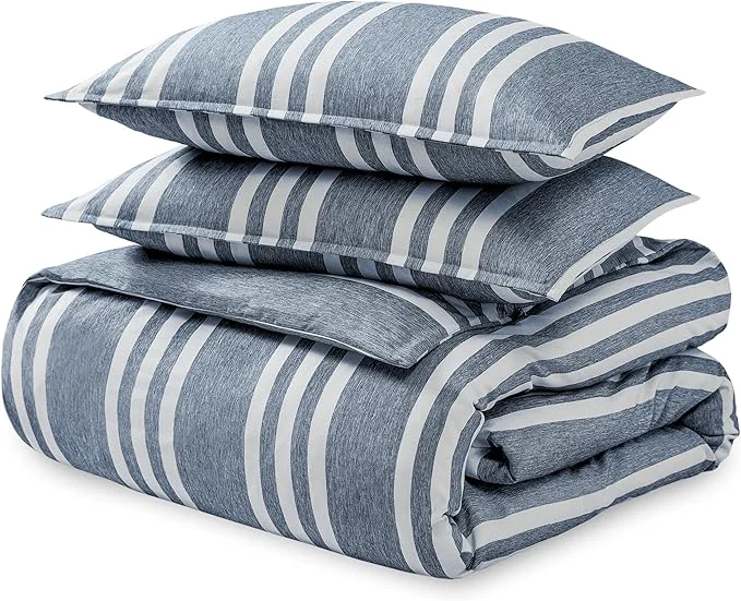 Advanced Bare Home Bedding Duvet Cover Full Size – Premium 1800 Super Soft Collection – Lightweight Cooling Duvet Cover – Soft Breathable Full Stripe – Heathered Midnight Blue Authentic