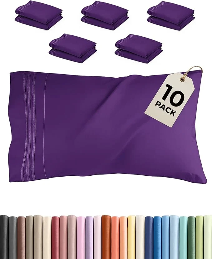 Consistent King Pillow Cases Set of 10 – Ultra Soft Hotel Quality Pillowcase Covers – Comfy amp Wrinkle – Shrink Stain and Fade Resistant – Easy-Care Machine Washable Pillow Protectors – 10 Pcs Set – Purple User-Friendly