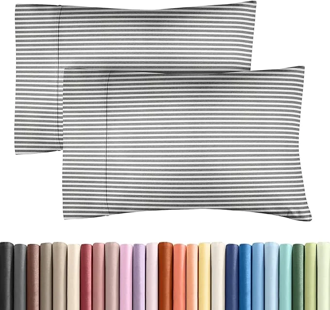 Functional King Pillow Cases Set of 2 – Ultra Soft Hotel Quality Pillowcase Covers – Comfy Cozy amp Wrinkle – Shrinkage and Fade Resistant – Machine Washable Pillow Protectors – 2 Piece Set – Grey Stripes 2 Certified