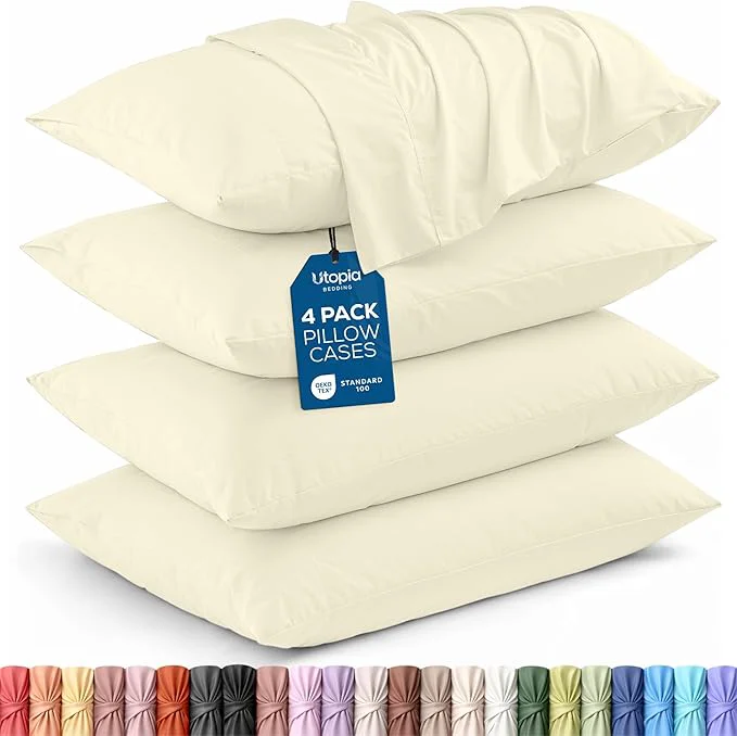 Quality Utopia Bedding Queen Pillowcases – 4 Pack – Envelope Closure – Soft Brushed Microfiber Fabric – Shrinkage and Fade Resistant Pillow Covers Queen Size 20 X 30 Inches Queen Ivory Advanced