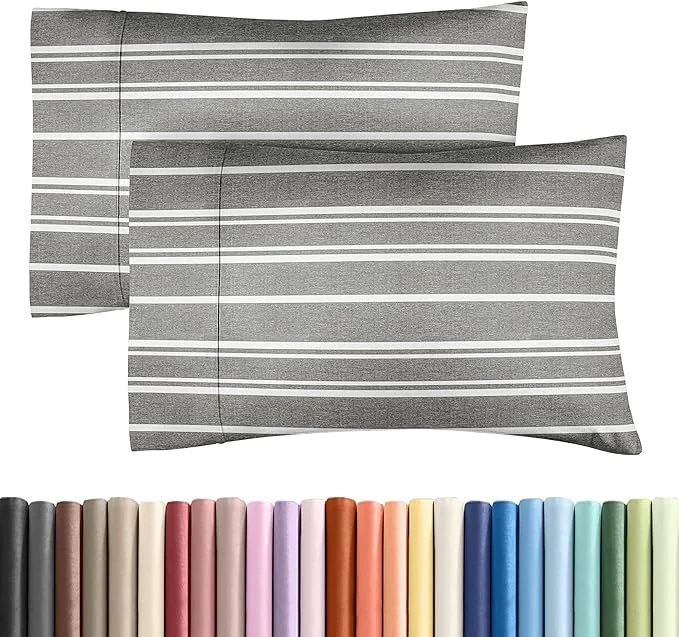 Stylish Queen Pillow Cases Set of 2 – Ultra Soft Hotel Quality Pillowcase Covers – Comfy Cozy amp Wrinkle – Shrinkage and Fade Resistant – Machine Washable Pillow Protectors – 2 Piece Set – Grey Stripes 3 Crafted