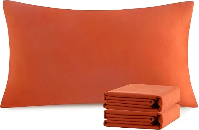 Organic NTBAY King Pillowcase Set – 2 Pack Brushed Microfiber 20×40 Pillowcases – Soft Wrinkle- Fade-Resistant Stain-Resistant Brunt Orange Pillowcases with Envelope Closure – 20×40 Inches Solid
