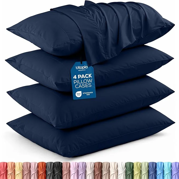 Elegant Utopia Bedding King King Pillow Cases – 4 Pack – Envelope Closure – Soft Brushed Microfiber Fabric – Shrinkage and Fade Resistant Pillow Covers 20 X 36 Inches King Std Navy Fine