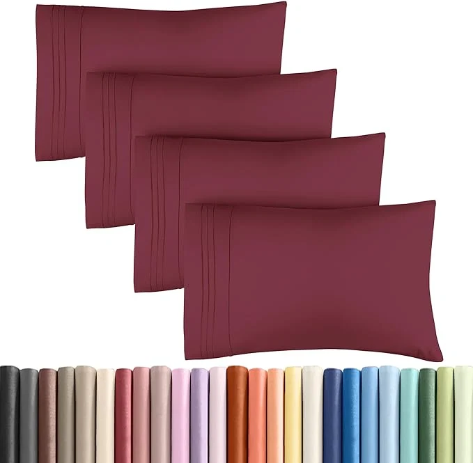 User-Friendly King Pillow Cases Set of 4 – Ultra Soft Hotel Quality Pillowcase Covers – Comfy Cozy amp Wrinkle – Shrinkage Stain and Fade Resistant – Machine Washable Pillow Protectors – 4 Piece Set – Burgundy Green